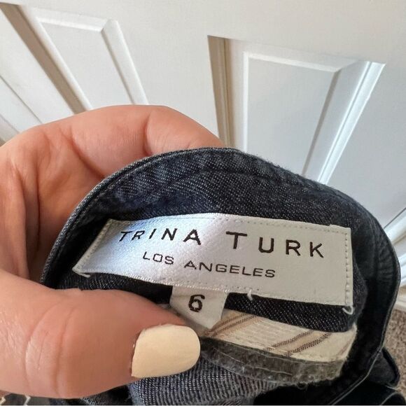 Trina Turk Serenity Tie-Front Paper Bag Chambray Denim Shorts Size 6 - Picture 4 of 10